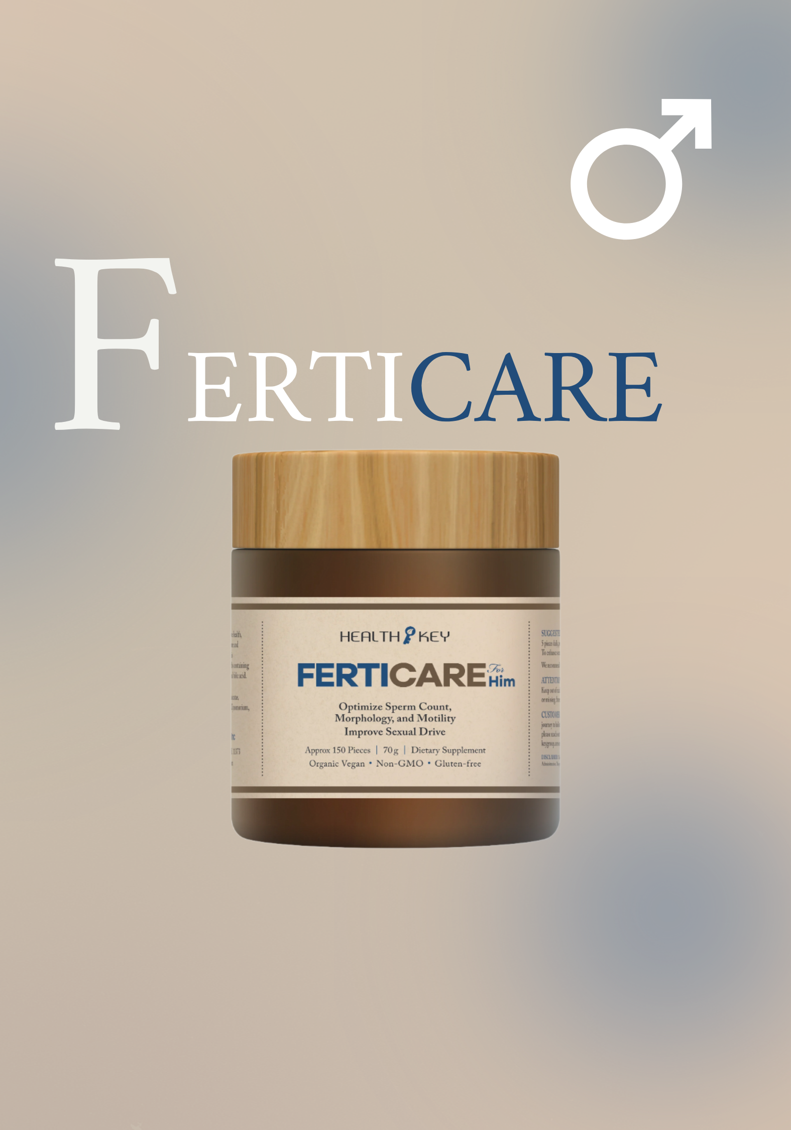 Healthkey Herbal supplement that support male reproductive health in wooden jar