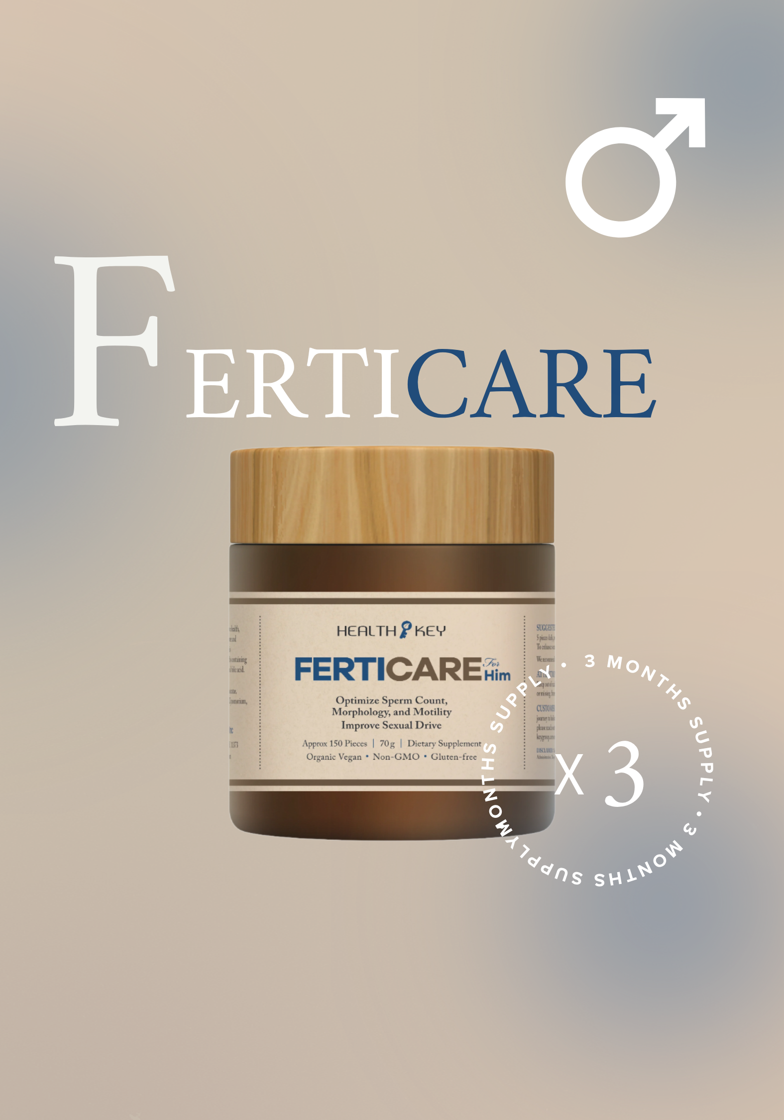 Healthkey Herbal supplement that support male reproductive health in wooden jar 3 month supply