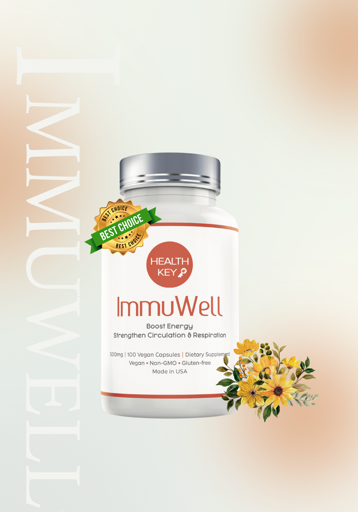 Helathkey ImmuWell Dietary Supplement for Boost Energy and Strengthen Circulation and Respiration