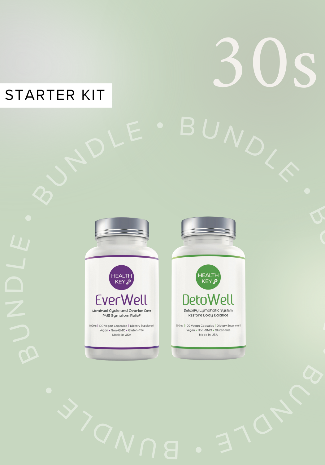 Healthkey Starter bundle for 30s with DetoWell and EverWell in Green background for improving women health