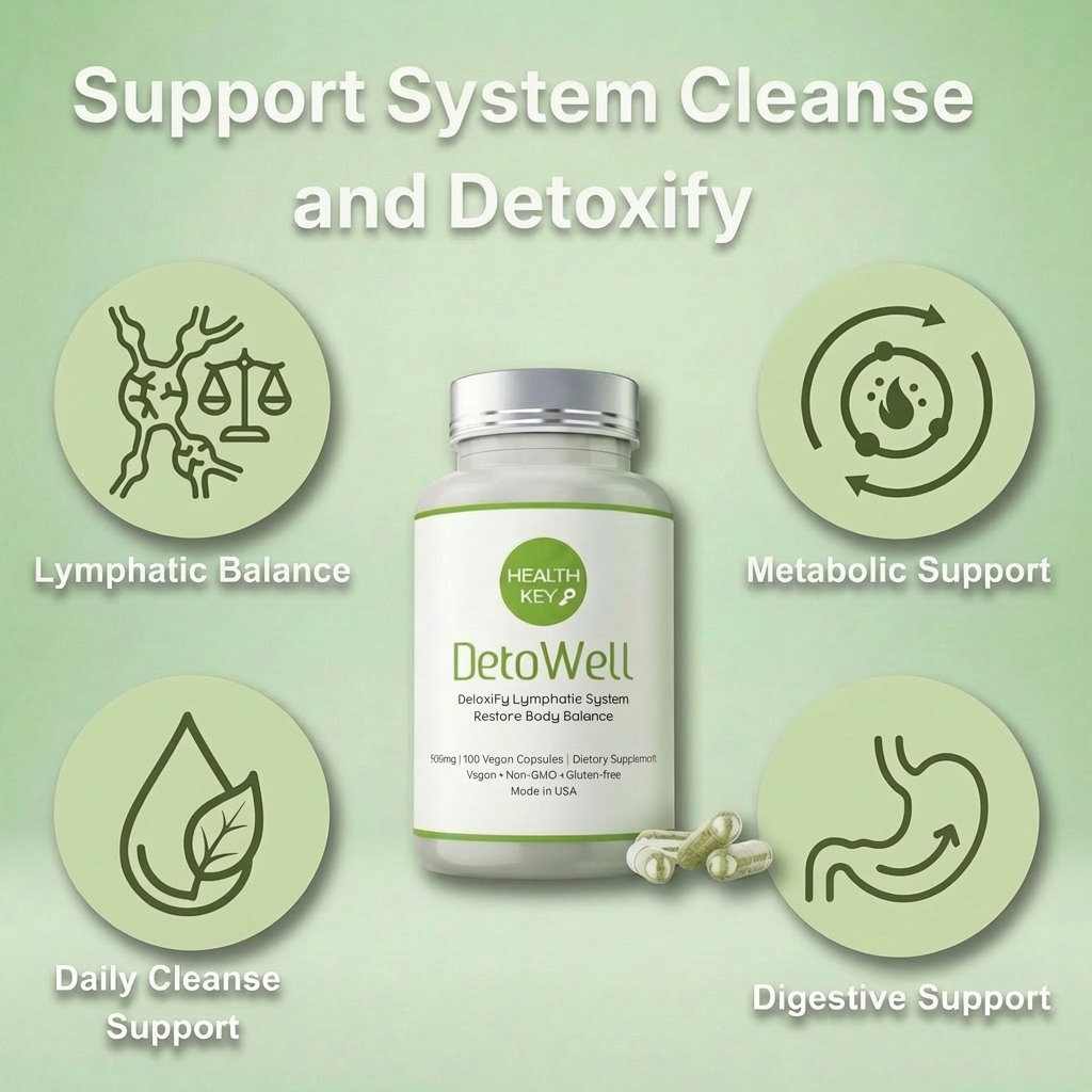 DetoWell support system cleanse and detoxify such as lymphatic balance, metabolic support, daily cleanse support and digestive support.