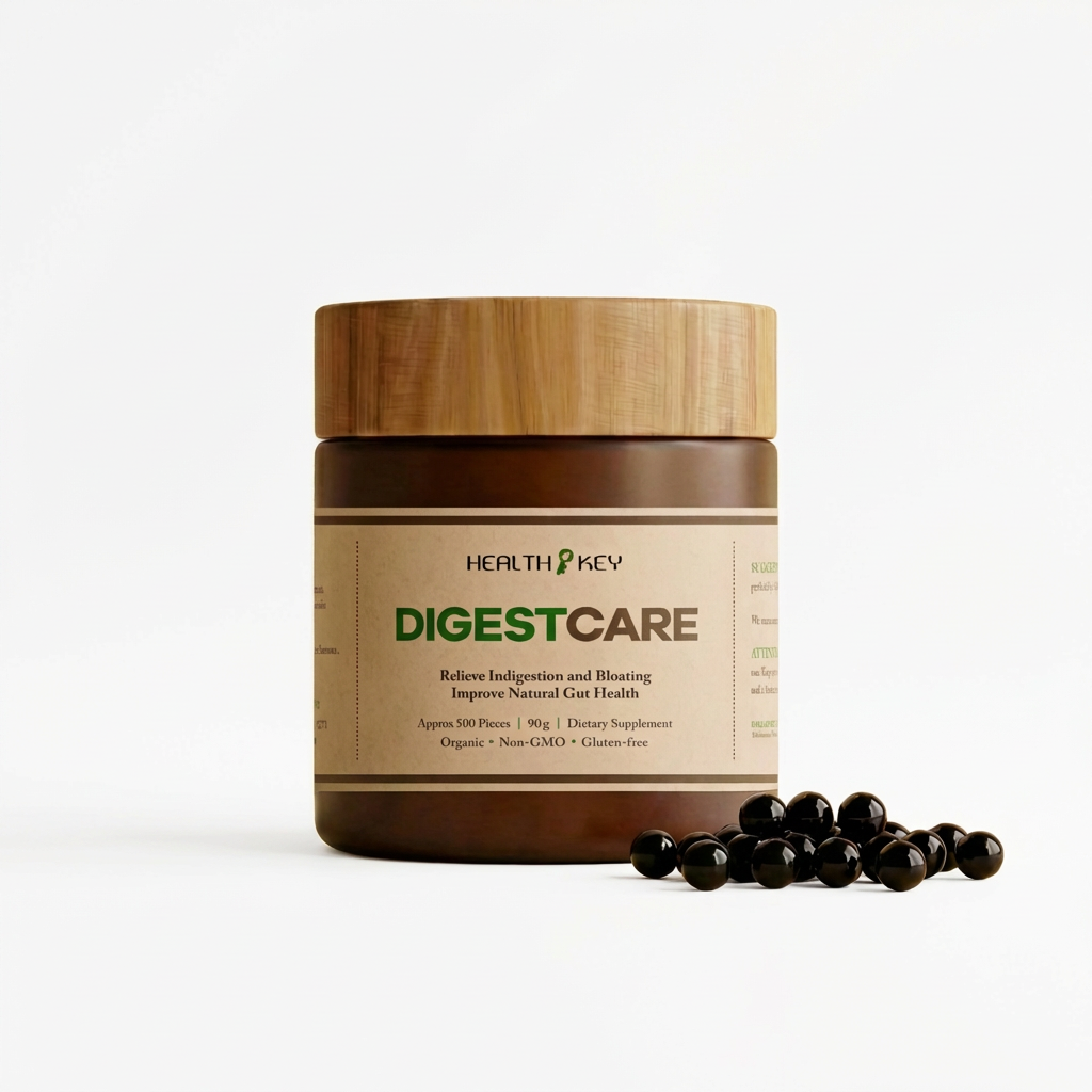 DigestCare 養胃康 supplement jar with wooden lid on a white background