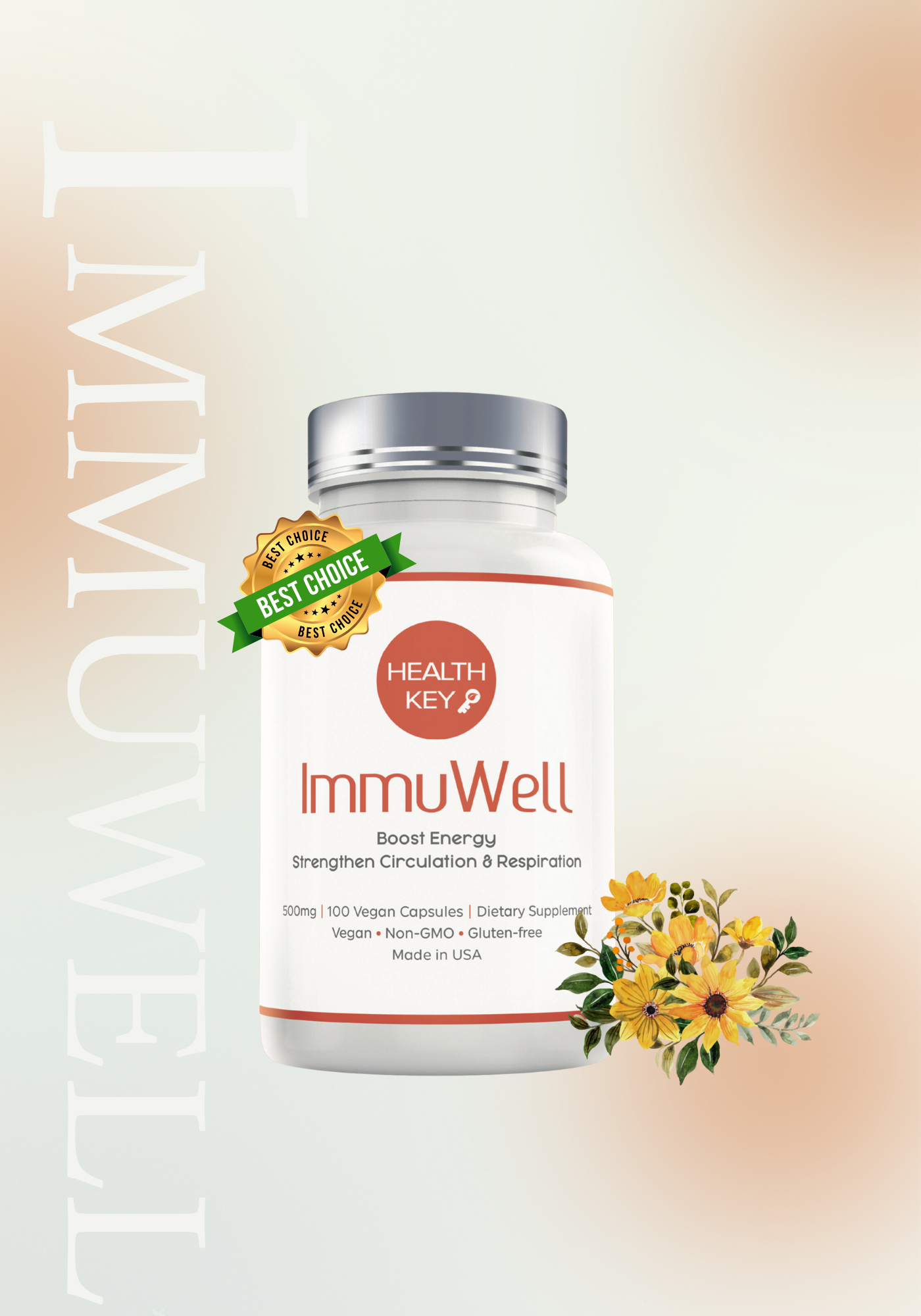 Healthkey ImmuWell Herbal Supplement Bottle 500mg