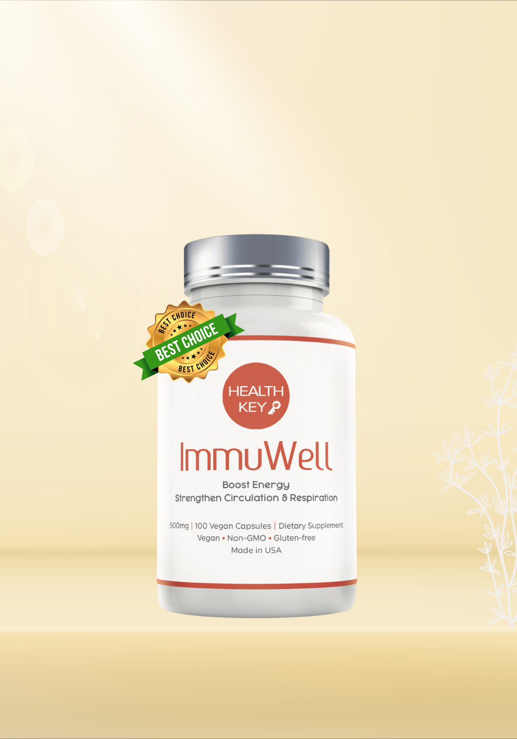 Healthkey ImmuWell Herbal Supplement Bottle 500mg