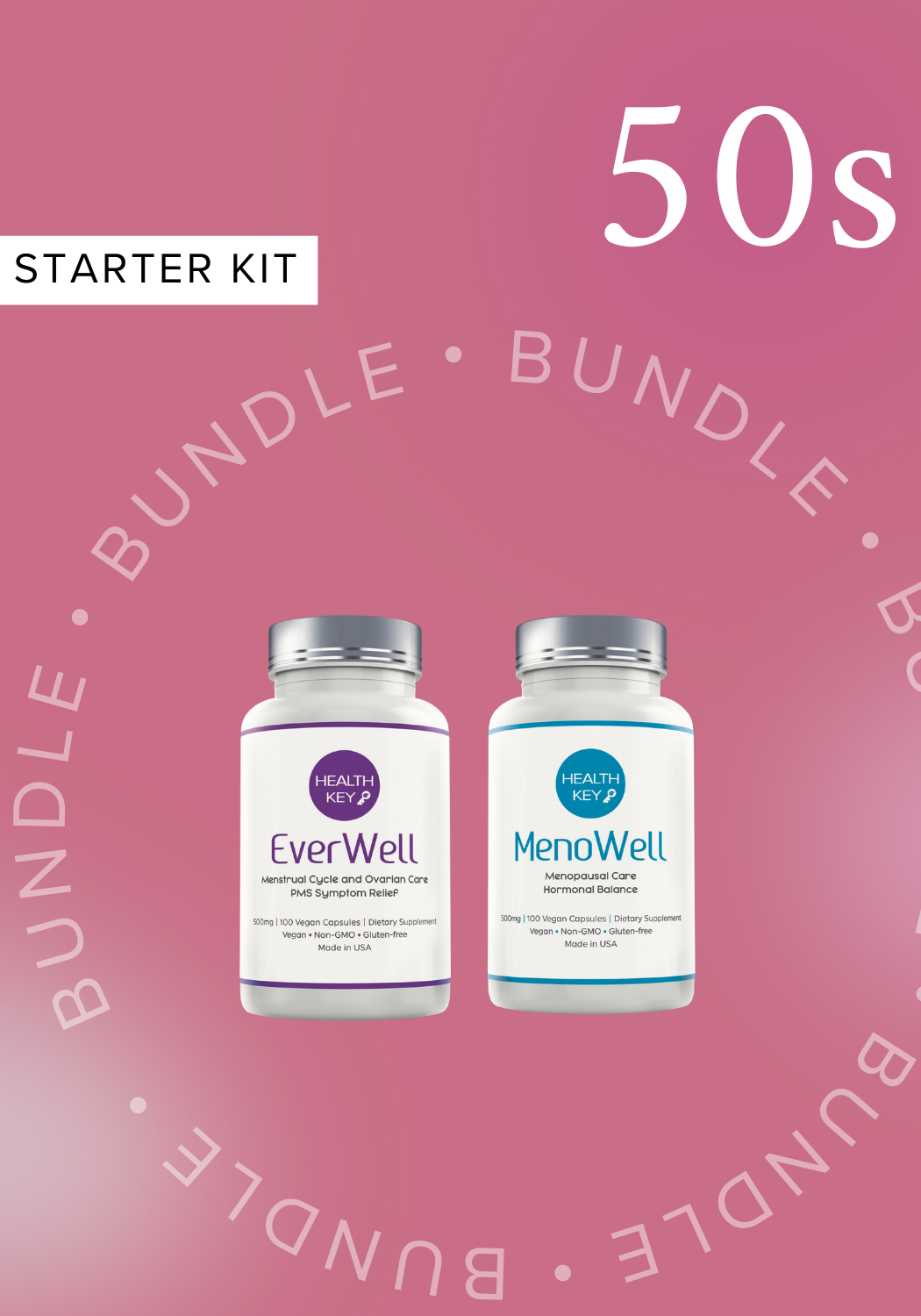 Healthkey Starter bundle for 50s with MenoWell and SleepWell in Pink background for help improving 50s women&