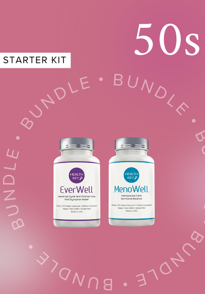 Healthkey Starter bundle for 50s with MenoWell and SleepWell in Pink background for help improving 50s women&