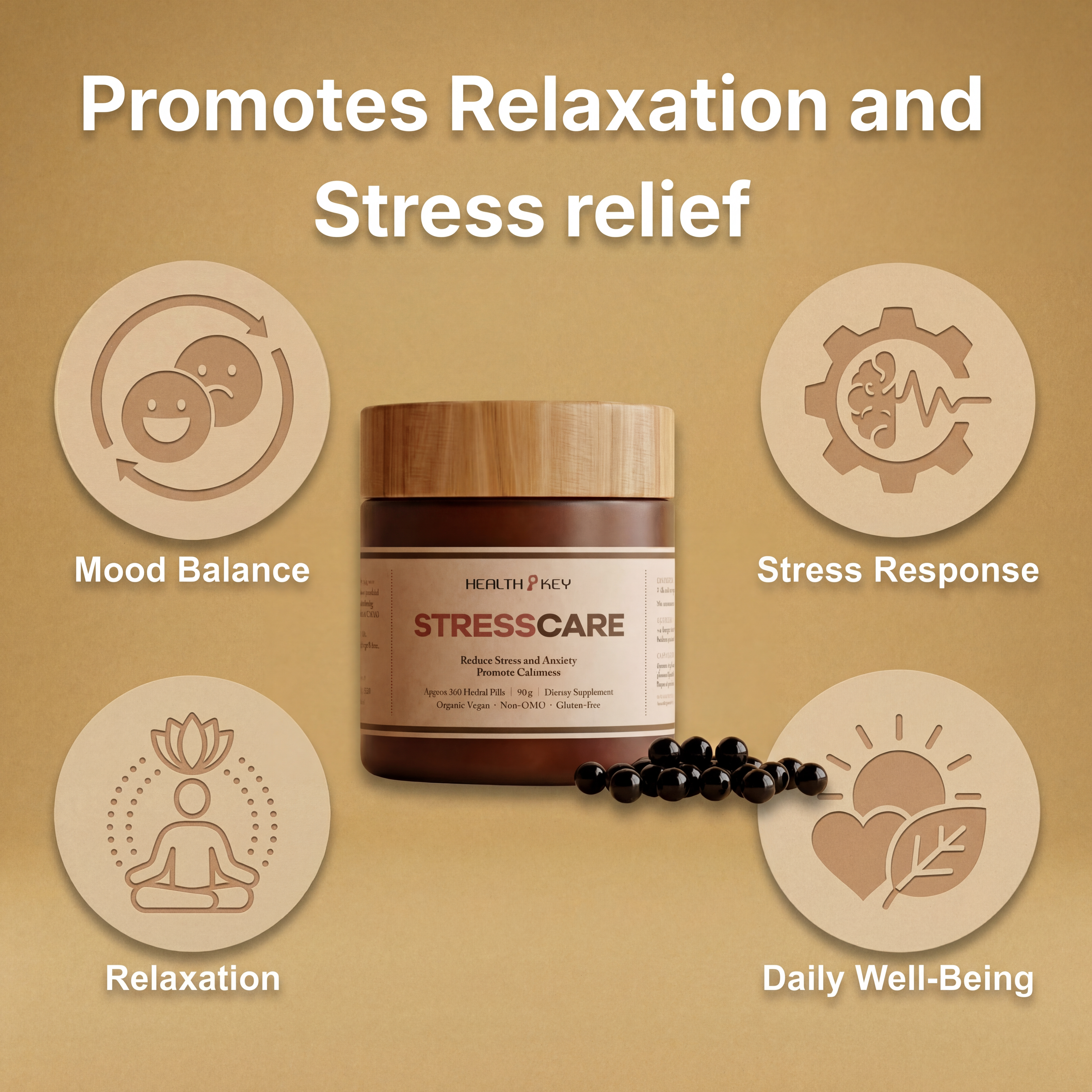 StressCare promotes relaxation and stress relief such as mood balance, stress response, relaxation and daily well-being